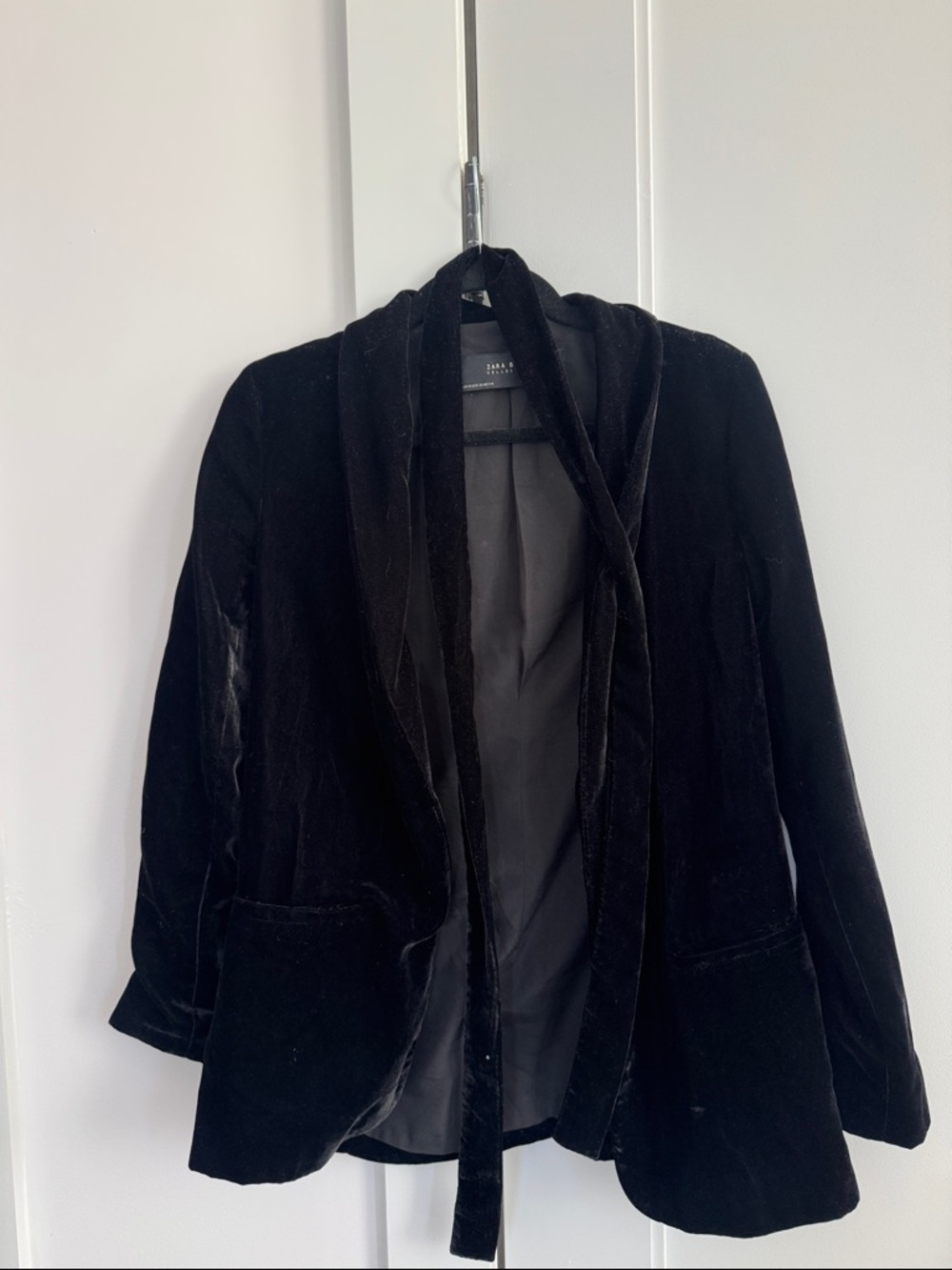 Zara Black Velvet Open-Front Blazer